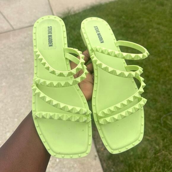 Steve Madden Women's Skyler Slip Toe Flat Sandals‎ Size 10 Lime Green - Picture 10 of 12